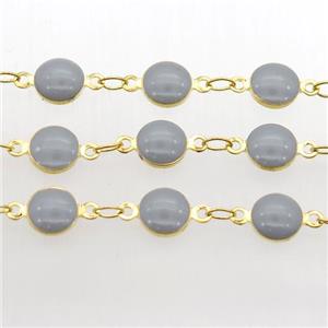 gray Porcelain Glass Chain, gold plated, approx 6.5mm dia