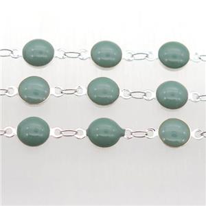 green Porcelain Glass Chain, silver plated, approx 6.5mm dia