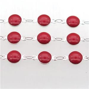 red Porcelain Glass Chain, silver plated, approx 6.5mm dia