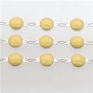 yellow Porcelain Glass Chain, silver plated, approx 6.5mm dia