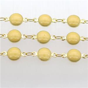 yellow Porcelain Glass Chain, gold plated, approx 6.5mm dia