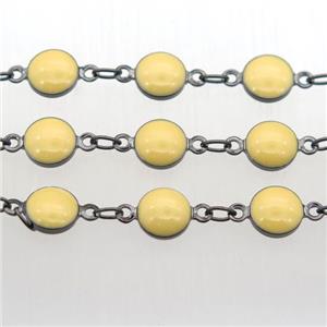 yellow Porcelain Glass Chain, black plated, approx 6.5mm dia