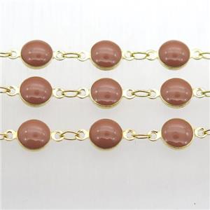 Chocolate Porcelain Glass Chain, gold plated, approx 6.5mm dia