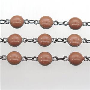 Chocolate Porcelain Glass Chain, black plated, approx 6.5mm dia