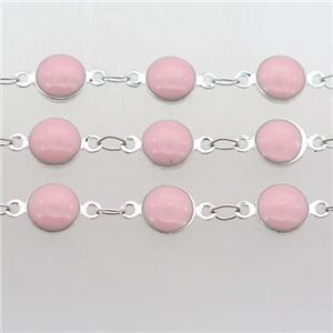pink Porcelain Glass Chain, silver plated, approx 6.5mm dia