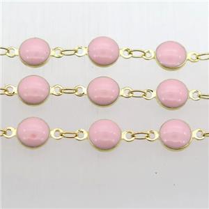 pink Porcelain Glass Chain, gold plated, approx 6.5mm dia
