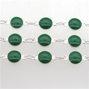 green Porcelain Glass Chain, silver plated, approx 6.5mm dia