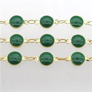 green Porcelain Glass Chain, gold plated, approx 6.5mm dia