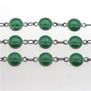 green Porcelain Glass Chain, black plated, approx 6.5mm dia