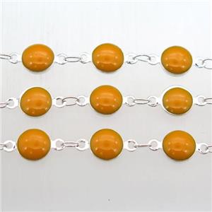 orange Porcelain Glass Chain, silver plated, approx 6.5mm dia