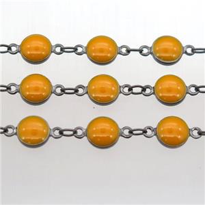orange Porcelain Glass Chain, black plated, approx 6.5mm dia
