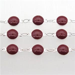 darkred Porcelain Glass Chain, silver plated, approx 6.5mm dia
