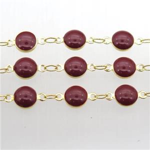 darkred Porcelain Glass Chain, gold plated, approx 6.5mm dia