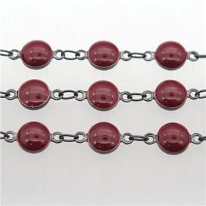 darkred Porcelain Glass Chain, black plated, approx 6.5mm dia