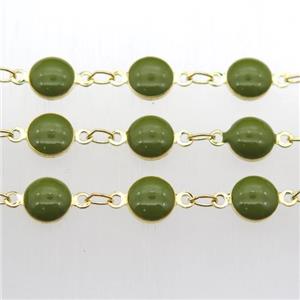 olive Porcelain Glass Chain, gold plated, approx 6.5mm dia