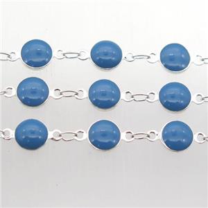 blue Porcelain Glass Chain, silver plated, approx 6.5mm dia