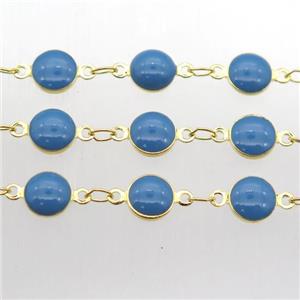 blue Porcelain Glass Chain, gold plated, approx 6.5mm dia