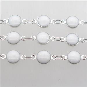 white Porcelain Glass Chain, silver plated, approx 6.5mm dia