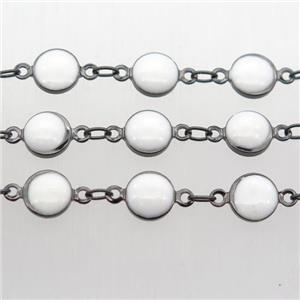 white Porcelain Glass Chain, black plated, approx 6.5mm dia