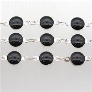 black Porcelain Glass Chain, silver plated, approx 6.5mm dia