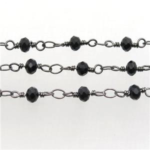 copper chain with black crystal glass, black plated, approx 4mm