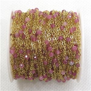 copper chain with pink Tourmaline, gold plated, approx 3mm dia