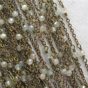 raw brass chain with White MoonStone, approx 3mm dia