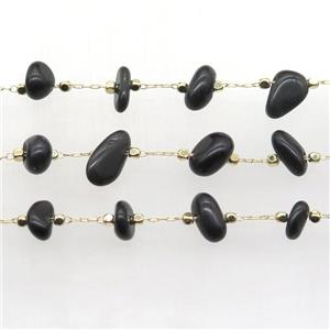 Obsidian chip chain, gold plated, approx 5-10mm