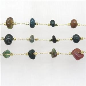 Fancy Agate chip chain, gold plated, approx 5-10mm