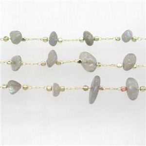 Labradorite beads chip chain, gold plated, approx 5-10mm