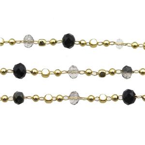 copper chain with crystal glass bead, faceted rondelle, gold plated, approx 2.5mm, 4mm dia