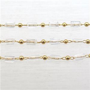 copper chain with crystal glass beads, tube, gold plated, approx 2.5x5mm