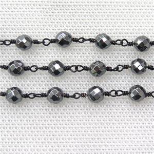 Hematite beaded chain, black plated, approx 3mm dia