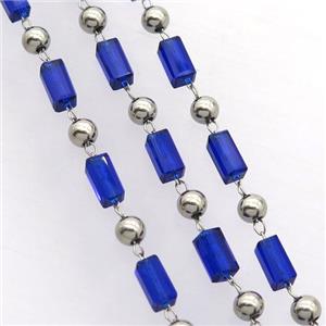 raw stainless steel chain with blue crystal glass, approx 4mm, 3.5-7mm