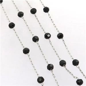 stainless steel chain with black crystal glass, approx 3mm, 0.8mm