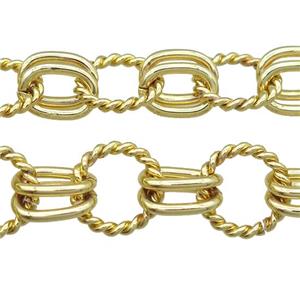 copper chain, iron link, gold plated, approx 12-17mm, 19mm