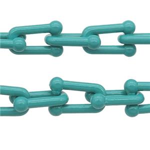 Alloy U-shape Chain with fire green lacquered, approx 6-11mm