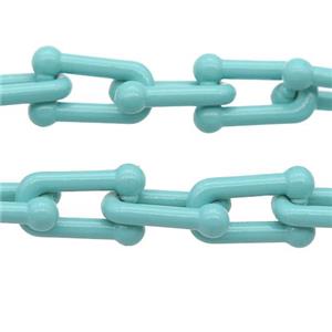Alloy U-shape Chain with fire teal lacquered, approx 6-11mm