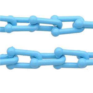 Alloy U-shape Chain with fire lt.blue lacquered, approx 6-11mm