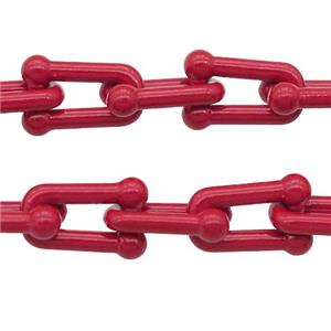 Alloy U-shape Chain with fire red lacquered, approx 6-11mm