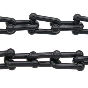 Alloy U-shape Chain with fire black lacquered, approx 6-11mm