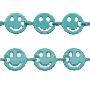 Copper Emoji smileface Chain with fire peacockgreen lacquered, approx 6mm