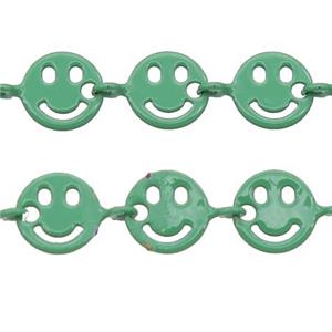 Copper Emoji smileface Chain with fire green lacquered, approx 6mm