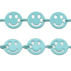 Copper Emoji smileface Chain with fire teal lacquered, approx 6mm