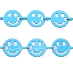 Copper Emoji smileface Chain with fire lt.blue lacquered, approx 6mm