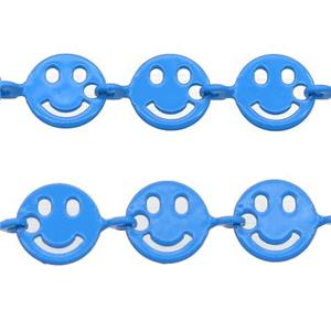 Copper Emoji smileface Chain with fire blue lacquered, approx 6mm