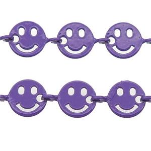Copper Emoji smileface Chain with fire lavender lacquered, approx 6mm