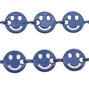 Copper Emoji smileface Chain with fire navyblue lacquered, approx 6mm