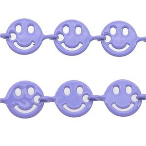 Copper Emoji smileface Chain with fire lavender lacquered, approx 6mm