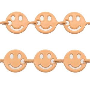 Copper Emoji smileface Chain with fire lt.orange lacquered, approx 6mm